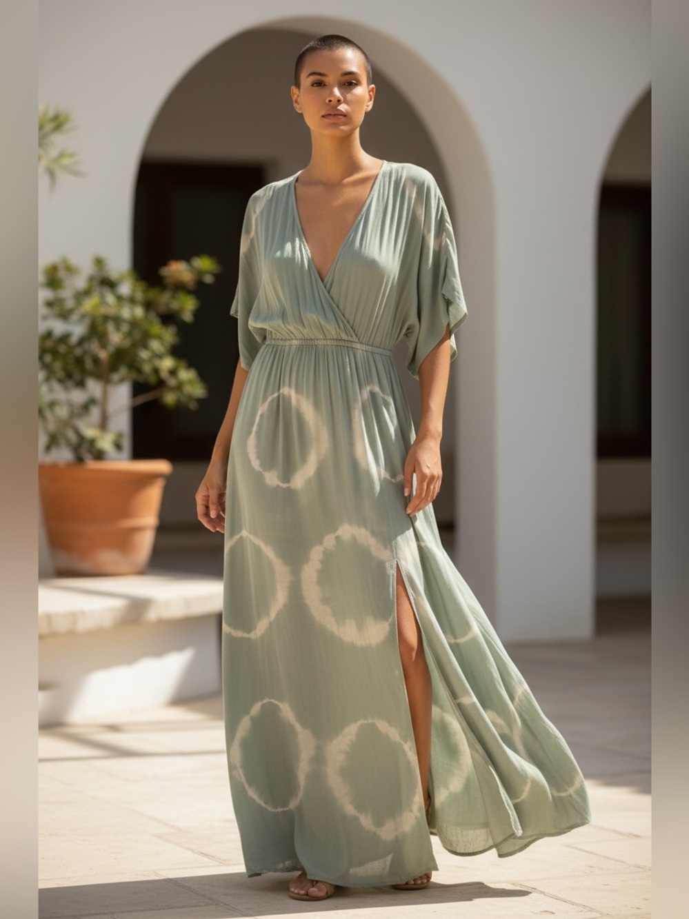 Lulu's Sage Green Tie-Dye Wrap Maxi Dress